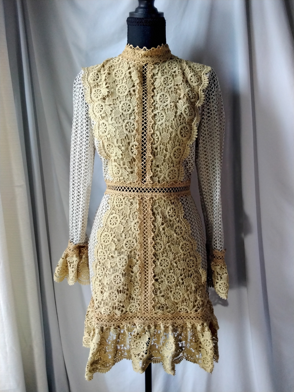 ASOS Beige Lace Long Sleeve Mini Dress